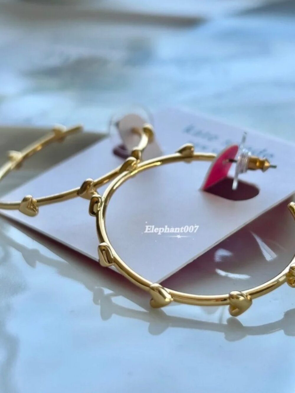 Kate Spade Gold Tone Heart Station Hoop Earrings Large Open Hoops